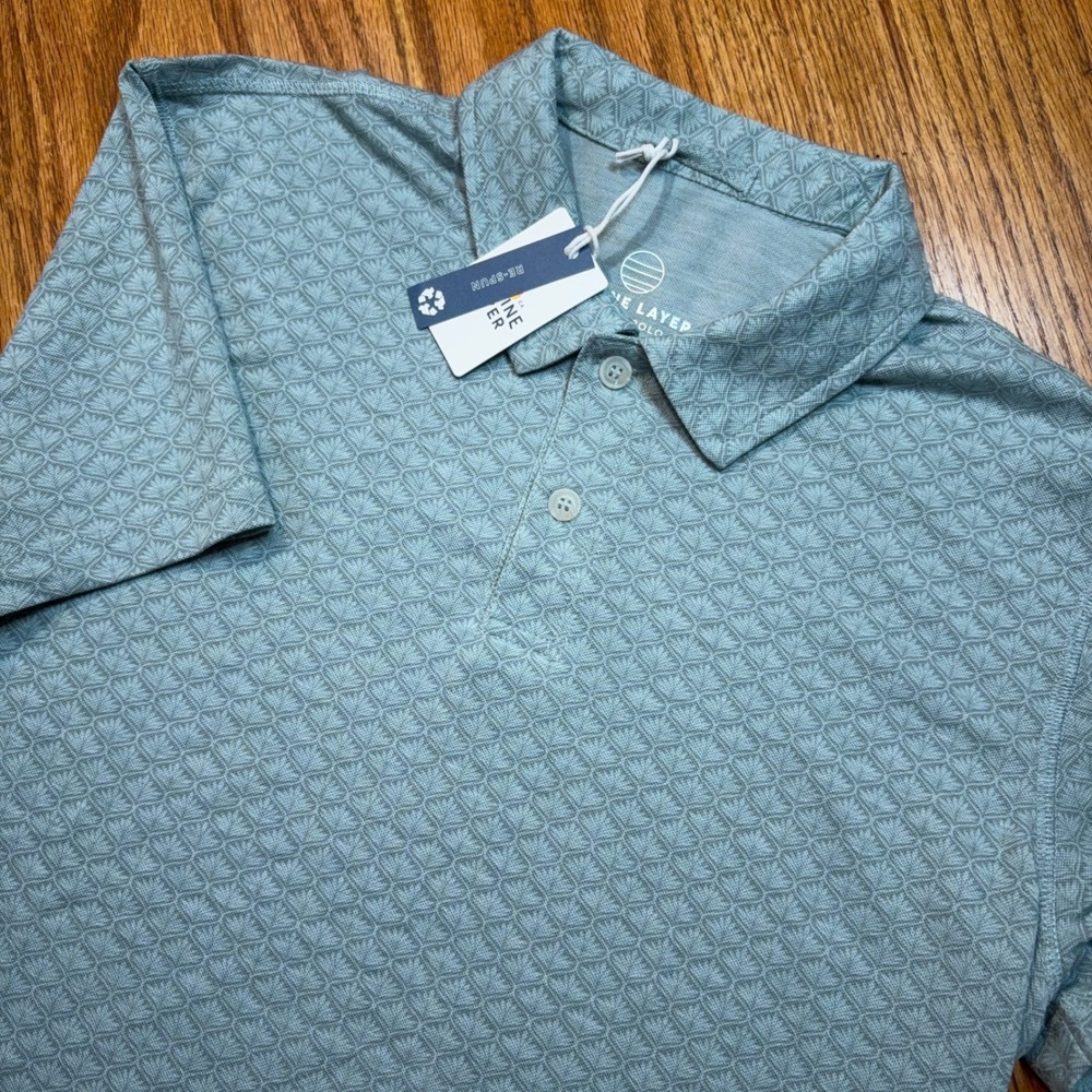 Marine Layer Air Polo Mens Small Grey Mist Geometric Fan Pattern Short Sleeve